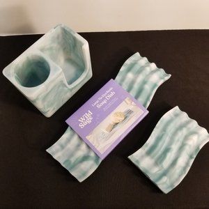 Wild Sage Tie Dye Resin Bath Accessories Collection -Green/White Resin -NEW